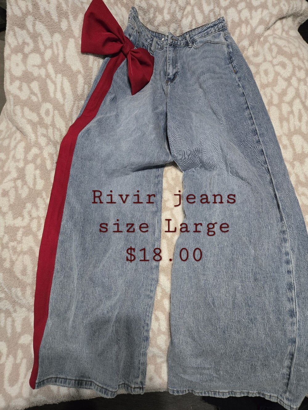 Light Wash Wide-Leg Jeans with Red Side Stripe